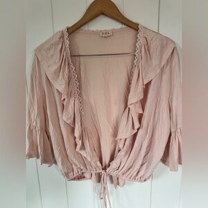 POL Pink Boho Ruffled Top with tie Size Medium